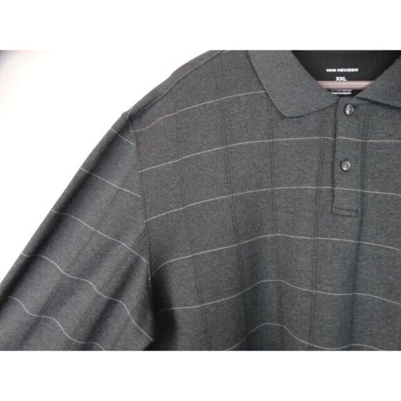 Van Heusen Men's Polo Golf Shirt Size XXL Gray Plaid Long Sleeve Collared Top - Picture 4 of 9